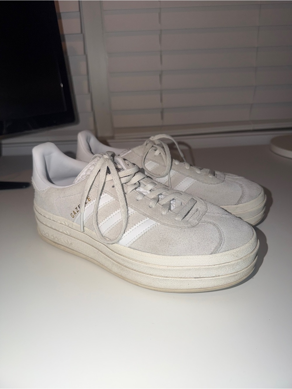 adidas Gazelle Bold Platform Sneakers - White/Light Gray Suede - Picture 4 of 14